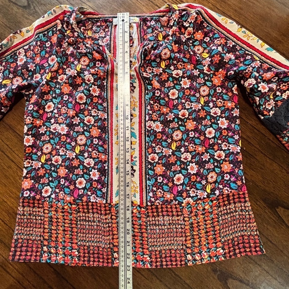 Figueroa & Flower boho floral print 3/4 sleeve top size PM - Picture 13 of 14
